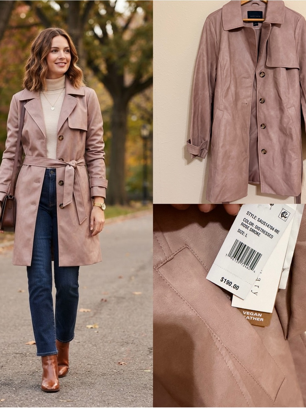 Vero Moda Rose Smoke Vegan Trench Coat - Women's Size:L